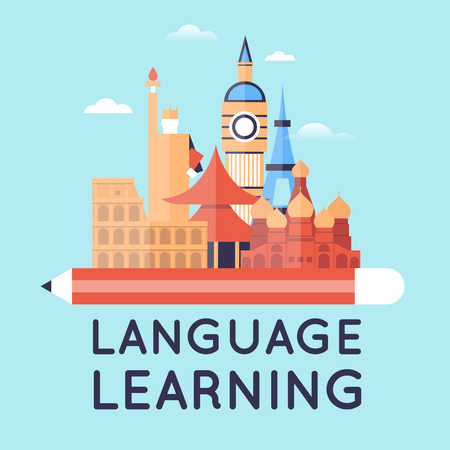 Learning foreign languages. Flat design illustration.のイラスト素材