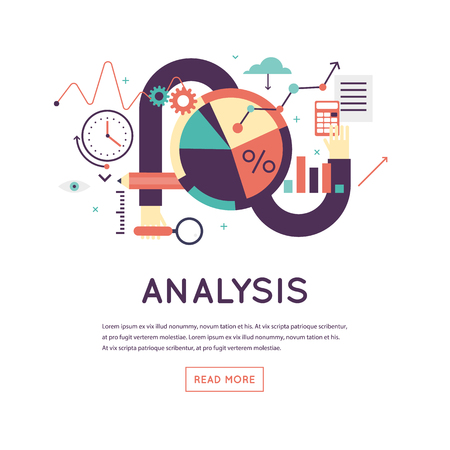 Data analysis, business graph statistics, financial research. Banner. Flat design vector illustration.のイラスト素材