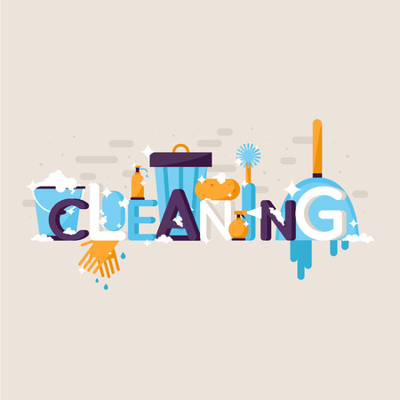 Cleaning services. Typographic poster. Banner. Flat design vector illustration.のイラスト素材