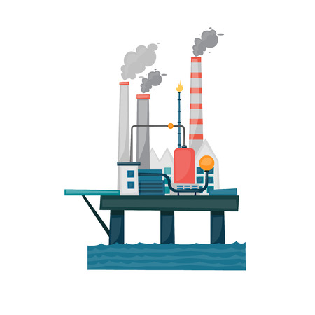 Oil and gas offshore industry with stationary platform. Flat style vector illustration concept.のイラスト素材