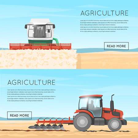 Tractor, combine. Agriculture. Agricultural vehicles. Harvesting, agriculture.のイラスト素材