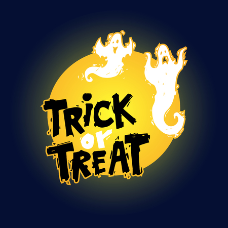 Happy halloween poster, banner, fly-er. Ghosts. Black on white. Lettering. Halloween party. Flat design vector illustration.のイラスト素材