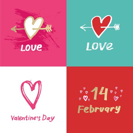 Happy Valentine's Day, love card, poster. Hand drawn. Flat design vector illustration.のイラスト素材