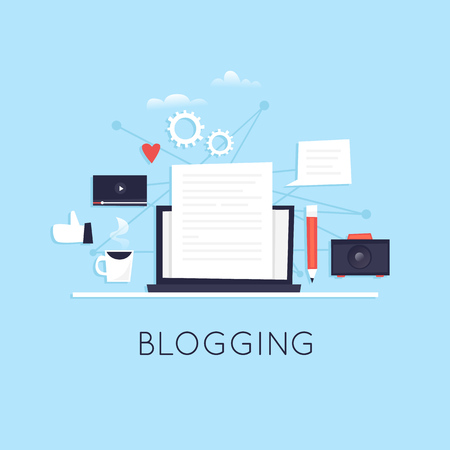 Blogging. Flat vector illustration in cartoon style.のイラスト素材