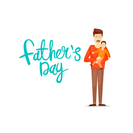 Happy Fathers Day Inscription. Flat vector illustration in cartoon style.のイラスト素材