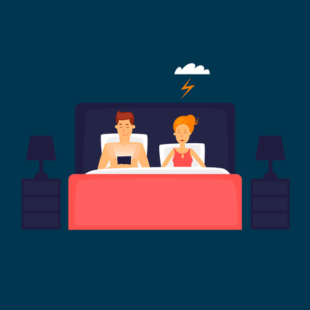 Guy and girl in bed Flat design vector illustration.のイラスト素材