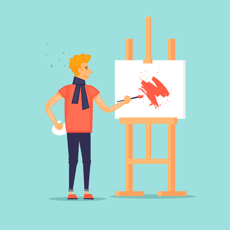 Artist draws a picture. Flat design vector illustration.のイラスト素材