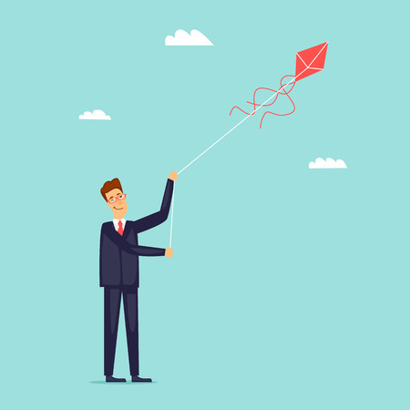 Businessman launches a kite. Flat design vector illustration.のイラスト素材