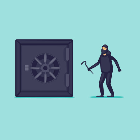 Thief near the safe. Flat design vector illustration.のイラスト素材