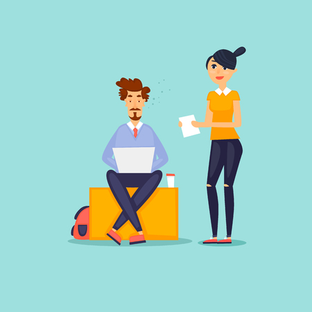Brain storming business characters. Flat design vector illustration.のイラスト素材