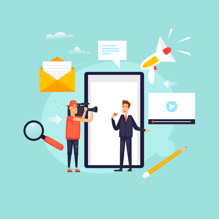 News online, newspaper, information. Flat design vector illustration.のイラスト素材