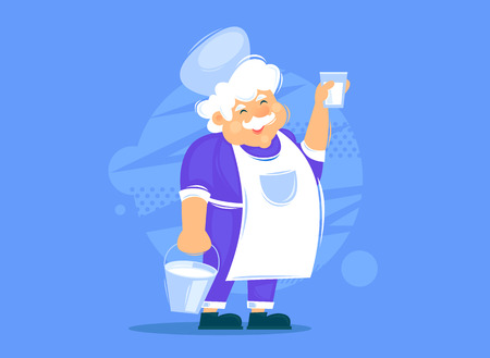 Milkman holds a bucket with milk. Flat design vector illustrationのイラスト素材