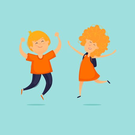 Children jump for joy. Flat design vector illustration.のイラスト素材