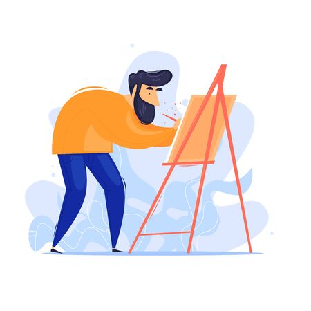 Man draws, artist, creative. Flat design vector illustration.のイラスト素材