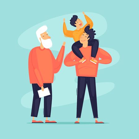 Generations, grandparents, sons, daughters, grandchildren. Flat design vector illustration.のイラスト素材