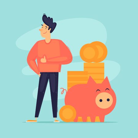 Retirement savings. Caring for old age. Flat design vector illustration.のイラスト素材