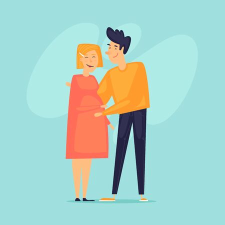 Pregnant wife Happy couple. Flat design vector illustration.のイラスト素材