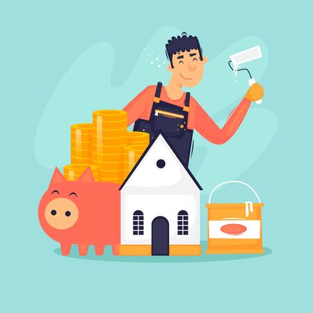 Home repair, construction. Flat design vector illustration.のイラスト素材