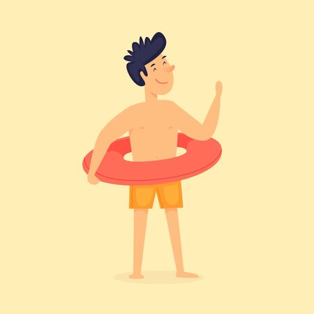 Inflatable boy, holidays, summer on the beach. Flat design vector illustration.のイラスト素材