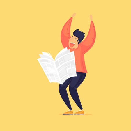 News, a man reads a newspaper. Flat design vector illustration.のイラスト素材