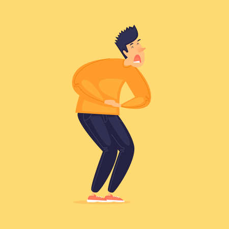 Man has a stomach ache. Diarrhea, virus. Flat design vector illustration.のイラスト素材