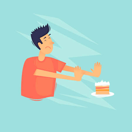 Refusal of sweets. Diet. Healthy lifestyle. Flat design vector illustration.のイラスト素材