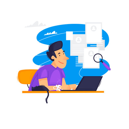 Job search on the Internet. Flat design vector illustration.のイラスト素材