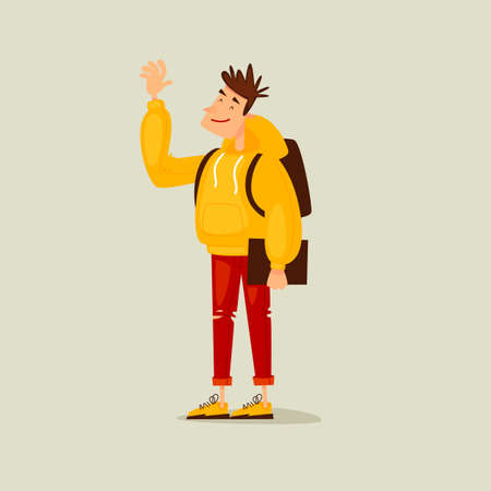 Designer is holding a laptop. Remote work. Flat design vector illustration.のイラスト素材