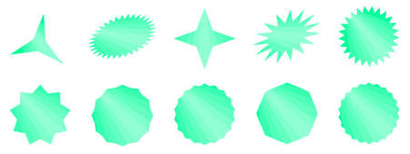 Set of green starburst, abstract background texture pattern for speech, sticker promotion, badges, sunburst promo tag, star button banner vector illustration graphic designのイラスト素材