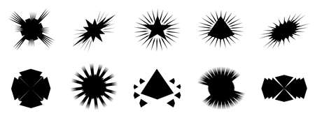 Collection of black color of starburst star burst shage icon art symbol, abstract background texture pattern wallpaper vector illustration graphic designのイラスト素材