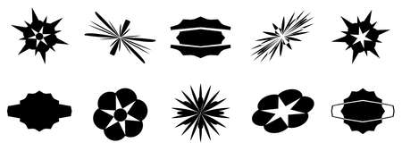 Vector set of black color of starburst star burst logo shape icon sign symbol, abstract background texture pattern wallpaper illustration graphic designのイラスト素材
