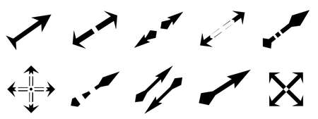 Set of vector silhouettes of arrow direction symbol icon black color collection, abstract background texture illustration pattern seamless wallpaperのイラスト素材