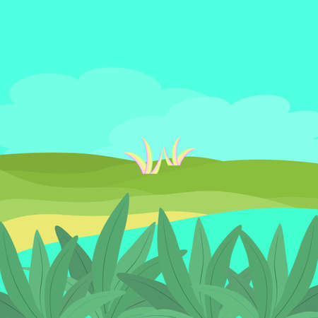 Nature green valley countryside landscape in spring with abstract background texture scenery wallpaper vector illustration art graphic design.のイラスト素材