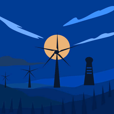 Abstract background texture wallpaper with night outdoor landscape windmill ecology green environmental alternatie technology pattern vector and illustrationのイラスト素材