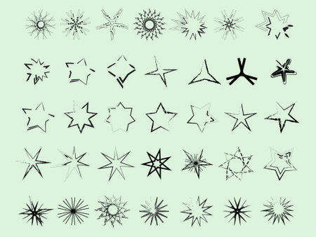 Set of stars fantasy lines shape icon sun flare decorative abstract background pattern vector illustrationのイラスト素材