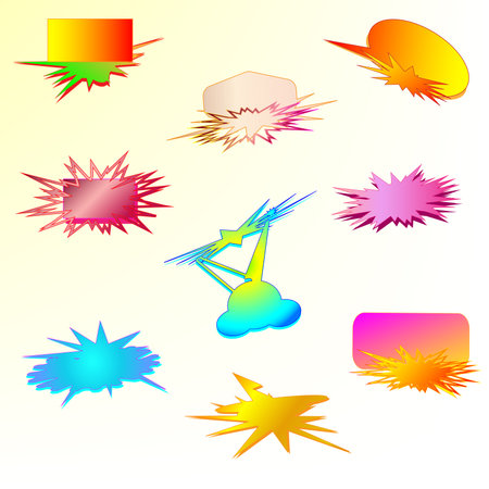 Collection of speech bubble colorful comic bright starburst sticker dialogue promotion abstract background web vector illustrationのイラスト素材