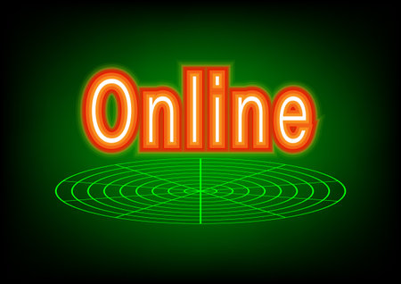 Online neon sign text led light digital graphic design networking internet online electric letters abstract background wallpaper vector illustrationのイラスト素材