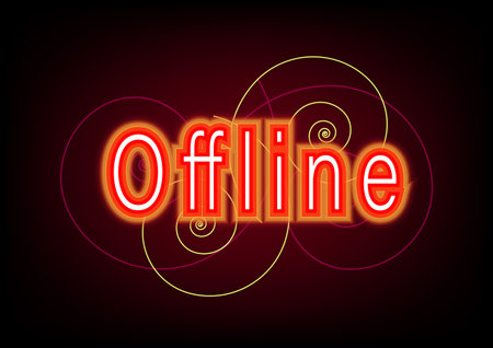 Offlline neon sign text led light digital graphic design networking internet electric letters abstract background wallpaper backdrop vector illustrationのイラスト素材