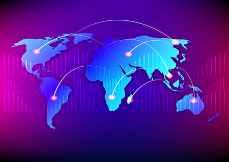 Abstract background digital global technology internet online connection futuristic telecoms line art geography vector illustrationのイラスト素材