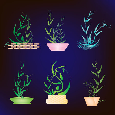 Collection of aesthetic foliage botanical flower decoration gardent abstract background vector illustration art graphic designのイラスト素材