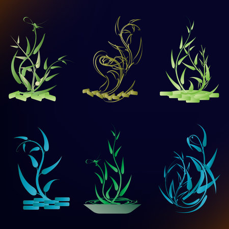 Collection of icon aesthetic foliage oriental botanical decoration abstract background vector illustration art graphic designのイラスト素材