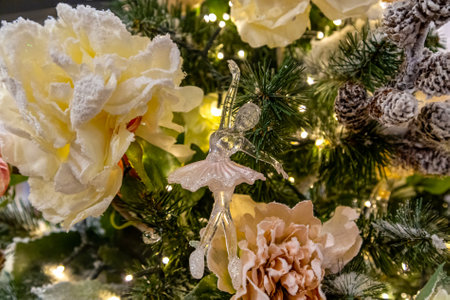 Beautifully decorated Christmas tree. Christmas toy ballerinaの写真素材