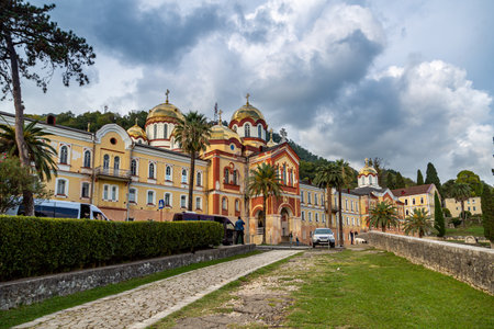 New Athos, Abkhazia - September 28, 2019. Orthodox monastery in the city of New Athosのeditorial素材