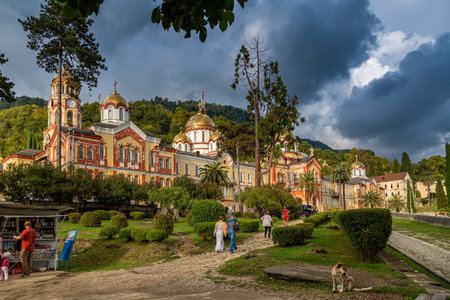 New Athos, Abkhazia - September 28, 2019. Orthodox monastery in the city of New Athos