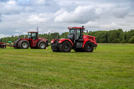 Russia, Leningrad Region - June, 2019: Powerful tractor brand Kirovets at the exhibitionのeditorial素材