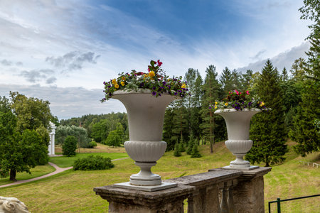 Pavlovsk, Leningrad region, Russia - july 10, 2019: Large stone Italian staircase in Pavlovsk Parkのeditorial素材