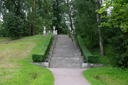 Pavlovsk, Leningrad region, Russia - july 10, 2019: Large stone Italian staircase in Pavlovsk Parkのeditorial素材