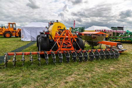 Russia, Leningrad Region - June, 2019: Working bodies of equipment for applying liquid fertilizersのeditorial素材