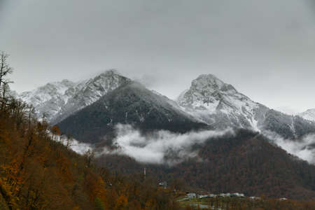 cloudy weather and cloudy in the mountains of Krasnaya Polyanaの写真素材