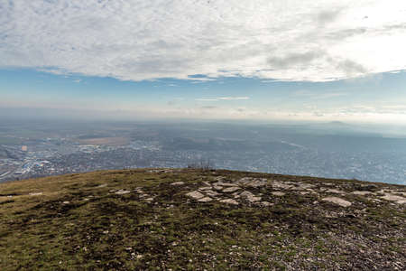 Beautiful panorama with stairs to the mountains and the city of Pyatigorsk from mount Mashuk. Stavropol region, Russia. February 2019の写真素材